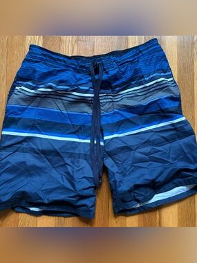 Men's OP Blue Striped Swim Trunks Sz L